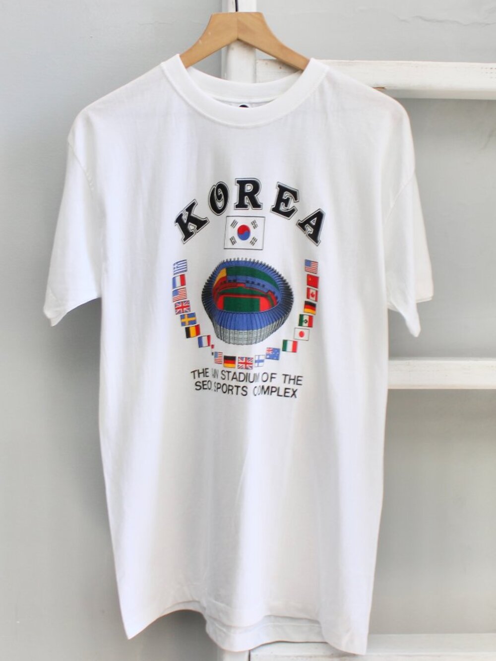 Vintage 80s Blokecore Korea Olympic Sports Graphic Tee Shirts White Men's sz XL